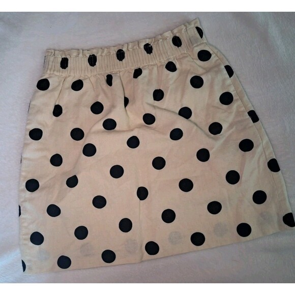 J. Crew Polka Dot Pull On Skirt Elastic Waist Linen Blend Cream Black Size 00 - Picture 5 of 10